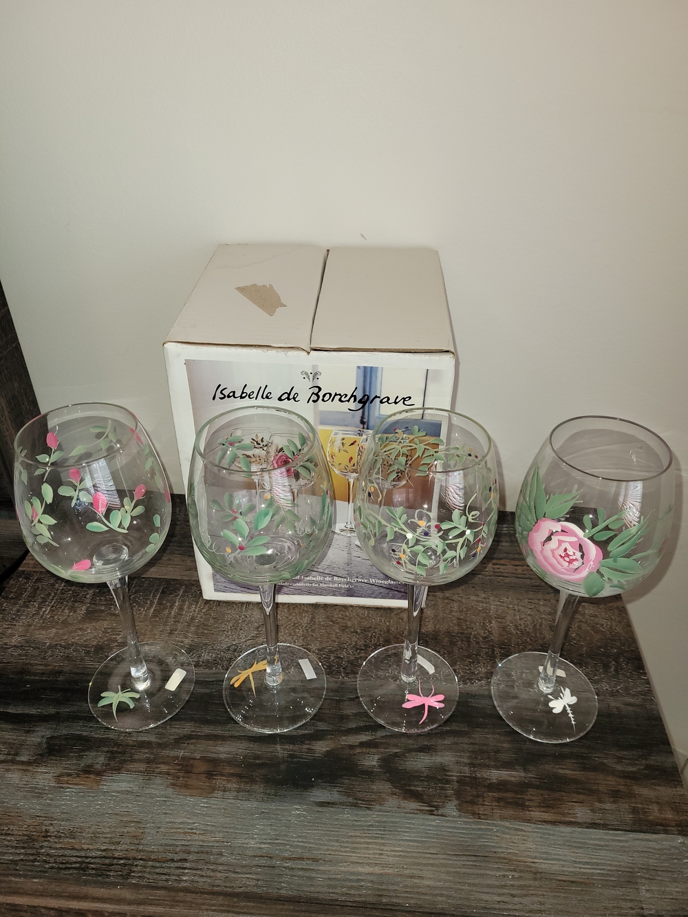 Isabelle de BORCHGRAVE Floral Hand-Painted Wine Glasses - Set of 4